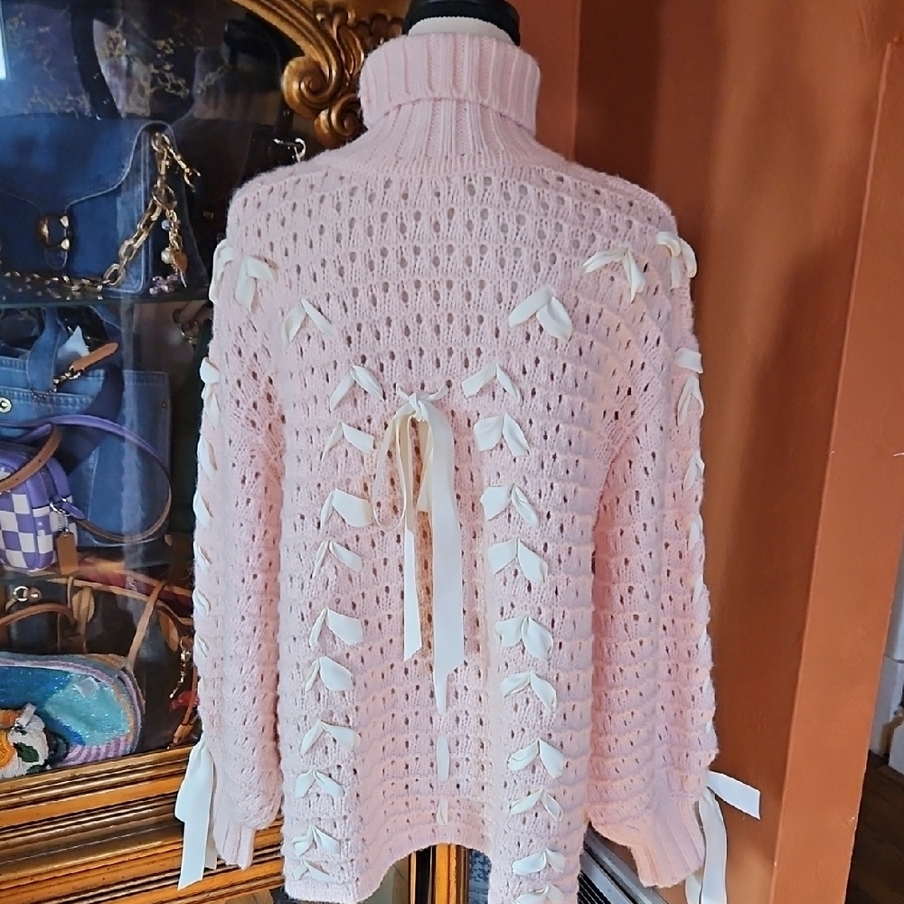 Pink Knit Sweater with Ribbon Details - Picture 6 of 12